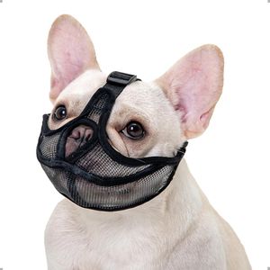 Französische Bulldogge Maulkorb, Won't Cover Stirn Hund Maulkorb für Kurze Schnauze Hund, einstellbare Atmung Mesh, Anti Biting Kauen Bellen(S,Schwarz)
