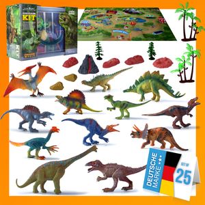 Dino-Set Dinosaurier Figuren mit Box | Dino-Spielzeug, Spielmatte, Aufbewahrungs-Box & viel Zubehör | Abenteuer Tier-Welt für Groß & Klein | Spielset für Kinder