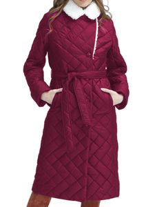 Damen Steppmäntel Langarm Lange Mantel Warm Wintermantel Übergangsjacke Puffer Jacket Rot,Größe L