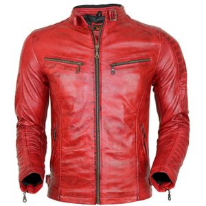 Herren Bikerjacke in rot aus echtem Leder gesteppte Schultern Vintage style (2XL)