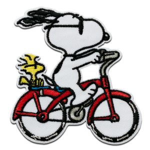 Mono Quick Peanuts © Snoopy Fahrrad - Aufnäher, Bügelbild, Aufbügler, Applikationen, Patches, Flicken, zum aufbügeln, Größe: 7,8 x 7,4 cm