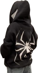 ASKSA Y2k Zip Up Hoodie Spider Stickerei Vintage Oversized Kapuzenjacke Halloween Sweatshirt, Schwarz, M