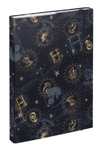 Heftbox für Schulranzen A4 - Sammelmappe für Kinder mit Gummiband und Innenklappen - Heftmappe, Sammelbox mit Gummizug für Jungen (Harry Potter Hogwarts)
