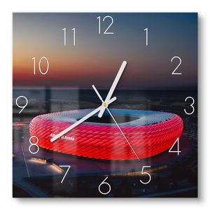 DEQORI Glasuhr 30x30 cm Zahlen 'Allianz Arena, München' Wanduhr Glas Uhr Design leise