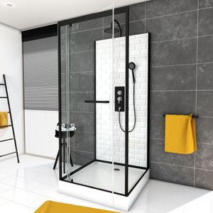 Dusche Komplett MARWELL Duschkabine Fertigdusche White Stone 80 x 80x 225 cm - komplett-Set inkl. Duschwanne und Armatur - Dusche komplett mit Fronteinstieg