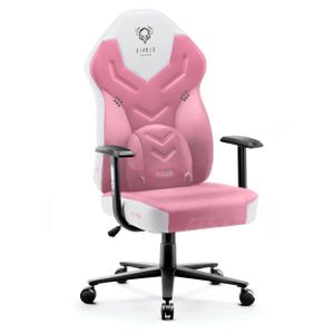 Diablo X-Gamer 2.0 Gaming Stuhl Bürostuhl Stoffbezug Ergonomisches Design Lendenwirbelkissen Softpadauflage Farbe: Rosa-Weiß