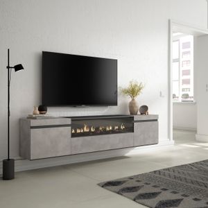 Skraut Home - TV-Schrank, Lowboard, 200x45x35cm, Für TV-Geräte bis zu 80", Elektrokamin. Maße, Hängend, Zement