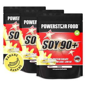 Powerstar SOY 90+ | 3x1kg Soja-Protein-Isolat | Gentechnisch unverändert & GMO-frei | Veganes Eiweiß-Pulver zum Muskelaufbau | Banana