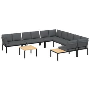 vidaXL 7-tlg. Garten-Sofagarnitur mit Kissen Schwarz Aluminium