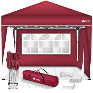 tillvex Pavillon 3x3m wasserdicht Rot - mit 2 Seitenteilen | Pop-Up Faltpavillon höhenverstellbar | Gartenzelt UV Schutz 50+ | Partyzelt mit Tasche für Garten