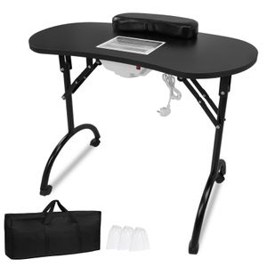 UISEBRT Skladací manikúrový stôl 98x44 x77 cm s prachovým vreckom a prepravnou taškou Manikúrový stôl na rekonštrukciu nechtov s kolieskami čierny