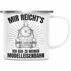 Trendation - Mir Reichts Ich Geh Zu Meiner Modelleisenbahn Geschenk Emaille Tasse Dampflok Spruch Mönner Geschenkdidee (Silber)