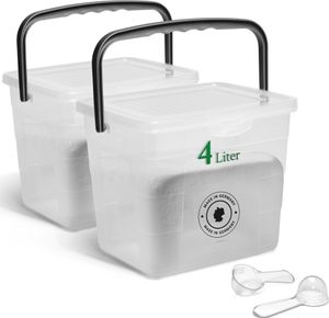 Novaliv 2x Waschmittelbox mit Deckel 4 Liter Transparent und Dosierlöffel 23,5 x 18 x 18,5 cm Waschpulver Aufbewahrungsbox mit Henkel Waschmittel Aufbewahrung Waschmittelbehälter Waschpulverbehälter