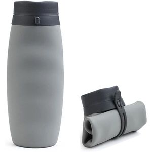 Faltbare Wasserflasche, faltbare tragbare Sportwasserflasche, BPA-freier auslaufsicherer faltbarer Becher aus lebensmittelechtem Silikon (grau)
