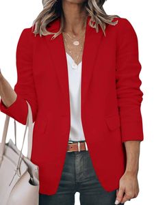 Damen Langarm Business Cardigan Jacken Blazer Casual Einfarbiger Longblazer mit Taschen Rot, Größe 2XL