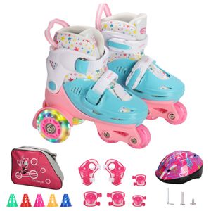 (Rosa, M (30-33)) Rollschuhe für Kinder mit beleuchteten LED-Rädern für Kinder, Rollschuhe, Schuhe für Inklusive 6er-Set Schutzausrüstung für 5–8 Jahre
