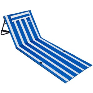 DETEX® Strandliege klappbar leicht tragbar Rückenlehne UV-beständig Tasche Reißverschluss Kissen Tragegurt Camping Picknick Strandmatte Farbauswahl, Farbe:Blau Weiß