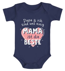 Baby Body mit Spruch Papa und ich sind uns einig Mama ist die Beste Herz Baumwolle Jungen & Mädchen MoonWorks® navy 3-6 Monate