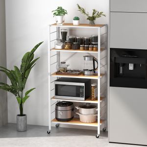 COSTWAY 5-stufiges klappbares Regal, robuste Metallregale mit abnehmbaren Rädern, höhenverstellbaren Regalböden & Kippschutz, mobiles Lagerregal für Küche, Esszimmer, Garage, Speisekammer