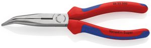 Knipex 262-2200 Flachrundz.200mm gebogen+ Schneide,40°gewink.Backen, rot/blau/silber-grau