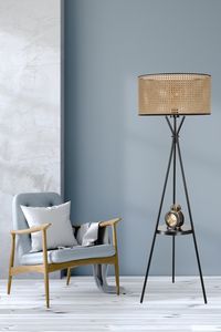 Opviq, Venedik- Venedik sehpalı  siyah lambader silindir rattan abajurluLUN, Hellbraun, Stehlampen, Metallkörper