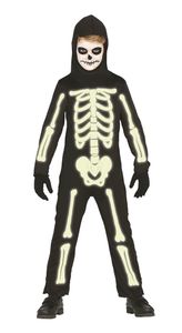 Im Dunkeln leuchtendes Skelett für Kinder Gr. 98 - 146, Größe:140/146