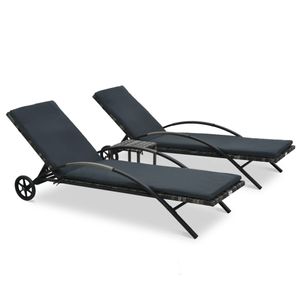 vidaXL Sonnenliegen mit Tisch Poly Rattan Anthrazit