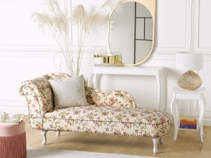 BELIANI Leňoška béžová látkové čalúnenie ľavostranná kvetinový vzor prešívanie s gombíkmi kovové lemovanie glamour štýl obývačka spálňa