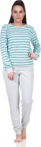 Damen Frottee Schlafanzug Pyjama mit Bündchen - auch in Übergrössen - 222 201 13 852a ; aqua , 40