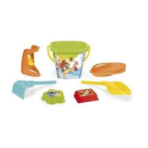 Wader 77142 - Eimergarnitur DISNEY Winnie Pooh mit Eimer, Sieb, Sandmühle, Schaufel, Rechen und 2 Sandformen, 7 teilig, mehrfarbig, ab 12 Monaten, ca. 20 cm, für fantasievolles Spielen