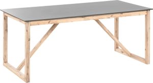BELIANI Gartentisch Grau Beton und Akazienholz Rechteckig 180x90 cm für 6 Personen Holzbeine Rustikal Industrie Stil Terrasse Out- & Indoor Tisch