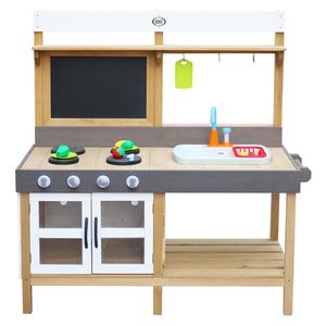 AXI Rosa Spielküche / Matschküche aus Holz | Multifunktionelle Spielzeugküche / Sandküche für Kinder mit 17 teiligem Zubehör Set | 50x115x120 cm