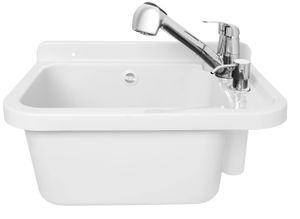 ADGO® Spülbecken Waschbecken Weiß 50 cm Wasserhahn Und Seifenspender