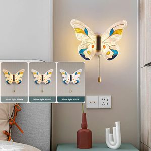 Wandleuchten Schmetterling 8W，3-Farben Dimmbar，Bunt Led Wandleuchten，Inner Nachttischlampe für Kinderzimmer，Schlafzimmer（Mit Zugschalter）