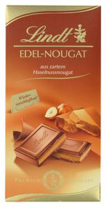Lindt Edel-Nougat Vollmilch Chocolade gefüllt mit feinstem Nougat glutenfrei100g