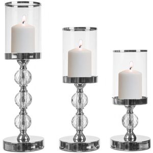 3er Kerzenständer Set unterschiedlcher Höhe Glas Lampion Glamour mit Kristallen 22314