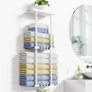 Handtuchhalter Wand Handtuchhalter, Bad Handtuchregal, Ohne Bohren, mit Leitplanke Bath Towel Holder, mit 6 Handtuchhaken, für Badezimmer Küche
