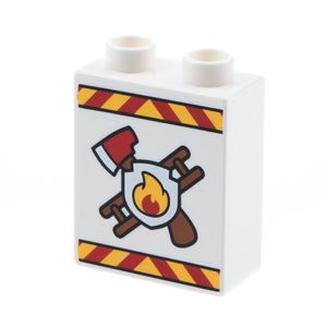 1x Lego Duplo Motivstein weiß bedruckt Feuerwehr Logo Axt Leiter 76371pb082