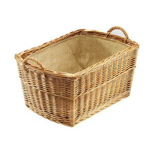 Kobolo Dekorativer Holzkorb aus Weide mit Leinenfutter - Holztasche Kaminholz Zeitungen Spielzeug Shopper Einkaufen mit Tragegriff