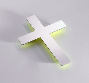 Kreuz, Wandkreuz aus Edelstahl poliert -mit  gelber Leuchtfarbe-