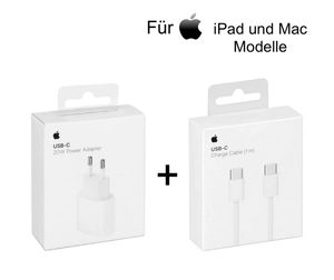 Original Apple iPad und Mac 20W Ladegerät + 1m USB‑C auf USB-C Ladekabel