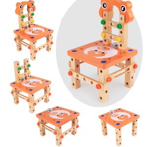 53pcs/set Montessori Spielzeug, Multifunktionaler Luban Werkzeugstuhl Mit Holz Demontagemutter Kombination Kinder Praktisches Spielzeug Zum Zusammenbauen Puzzle Lernspielzeug(Orange)