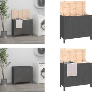 vidaXL Wäschetruhe Grau 88,5x44x76 cm Massivholz Kiefer - Wäschetruhe - Wäschetruhen - Wäschebox - Wäschekorb