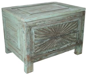 Vintage Holzbox, Holztruhe, Couchtisch, Kaffeetisch aus Massivholz, Verziert - Modell 45, Grün, 45*61*45 cm, Truhen, Kisten, Koffer