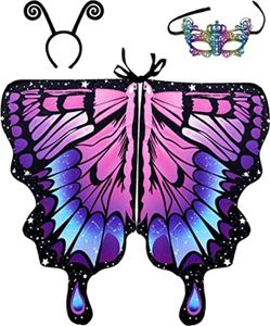 3er Set Damen Schmetterlingsflügel Schal Mit Augenmaske, Stirnband Schmetterling, Party Kostüm (Rosa)