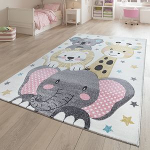 Teppich Kinderzimmer Kinderteppich Sterne Tier Design Kurzflor Löwe Elefant Größe 160x230 cm