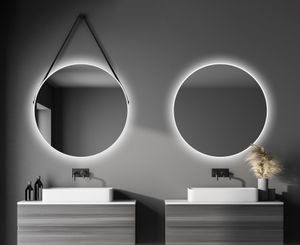 Talos White Light Matt Ø 80 cm Wandspiegel - Badspiegel mit indirekter Beleuchtung - Aufhängegurt in Lederoptik - Lichtspiegel mit Lichtfarbe neutralweiß - hochwertiger matt weißer Aluminiumrahmen - Badezimmerspiegel