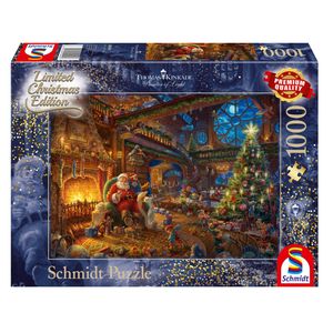 Schmidt Spiele Puzzle 59494 Thomas Kinkade, Der Weihnachtsmann und Seine Wichtel, Limited Edition, 1000 Teile Puzzle, bunt