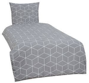4 teilige Bettwäsche 135 x 200 cm Geometrisch Cube weiß grau Baumwolle Renforce