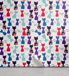 ABAKUHAUS Katzen-Druck abziehbare & klebbare Tapete für Zuhause, Baby-Katzen Blumen Farben, selbstklebendes Wohnzimmer Küchenakzent, 33 cm x 180 cm, Mehrfarbig